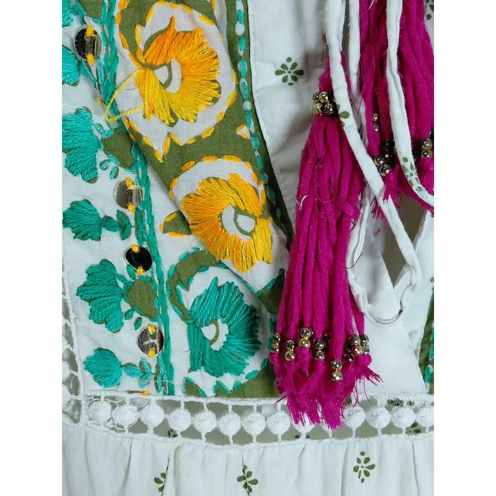 Miss June Paris White Boho Bell Sleeve Tiered Dress See Measurements